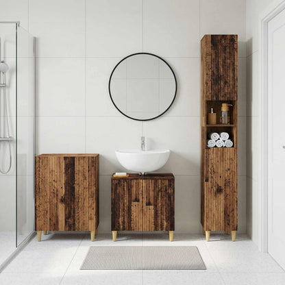 3 Piece Bathroom Cabinet Set EDE Engineered Wood Old Wood Full vertical stripes