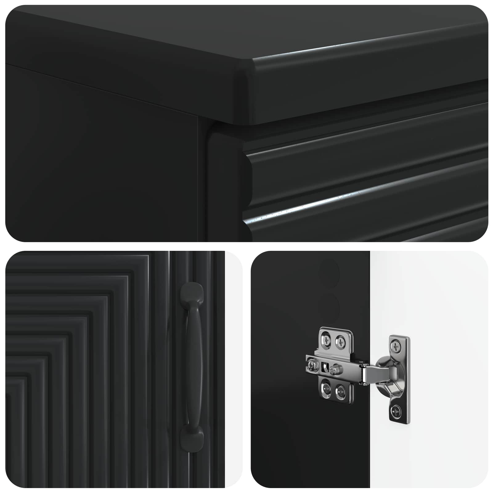 vidaXL 3 Piece Bathroom Cabinet Set HAARLEM Black Engineered Wood 6