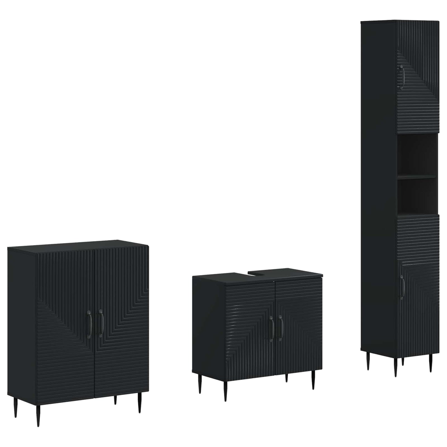 vidaXL 3 Piece Bathroom Cabinet Set HAARLEM Black Engineered Wood 1