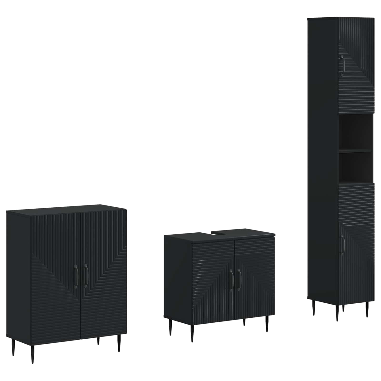 vidaXL 3 Piece Bathroom Cabinet Set HAARLEM Black Engineered Wood 1