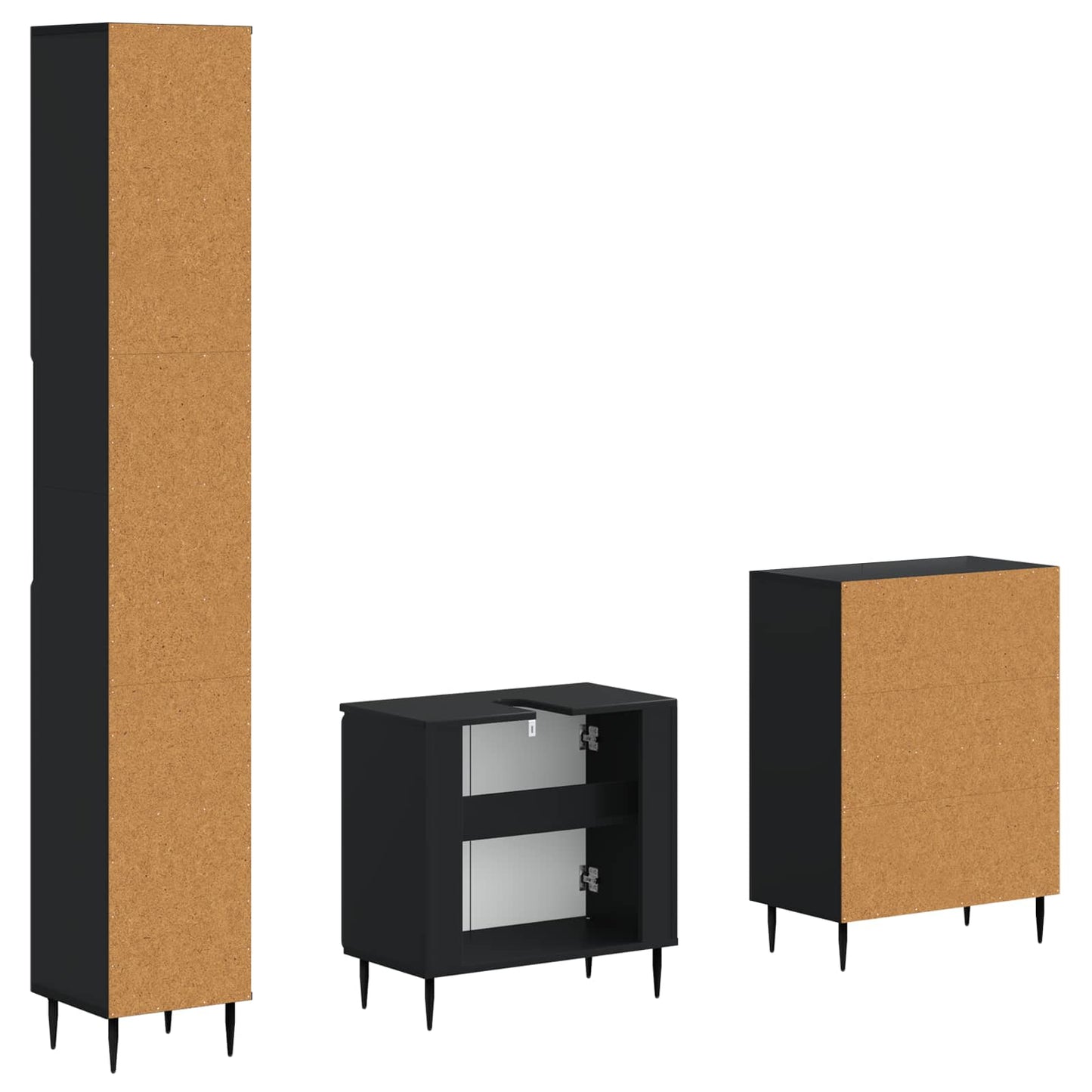 vidaXL 3 Piece Bathroom Cabinet Set HAARLEM Black Engineered Wood 5