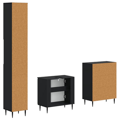vidaXL 3 Piece Bathroom Cabinet Set HAARLEM Black Engineered Wood 5