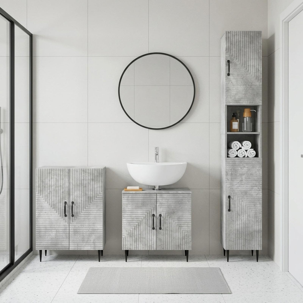 vidaXL 3 Piece Bathroom Cabinet Set DELFT Concrete Grey