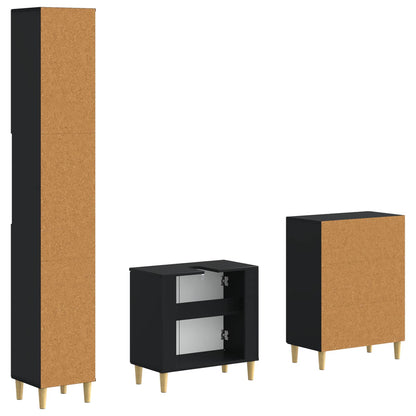 vidaXL 3 Piece Bathroom Cabinet Set DELFT Black Engineered Wood 5