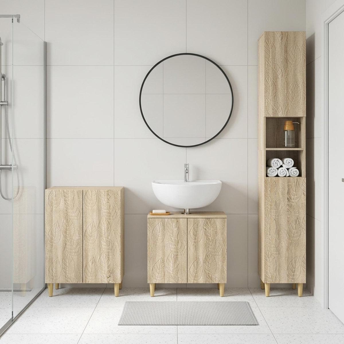 vidaXL 3 Piece Bathroom Cabinet Set EDE Engineered Wood Sonoma Oak