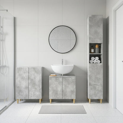 3 Piece Bathroom Cabinet Set DELFT Concrete grey Leaf pattern