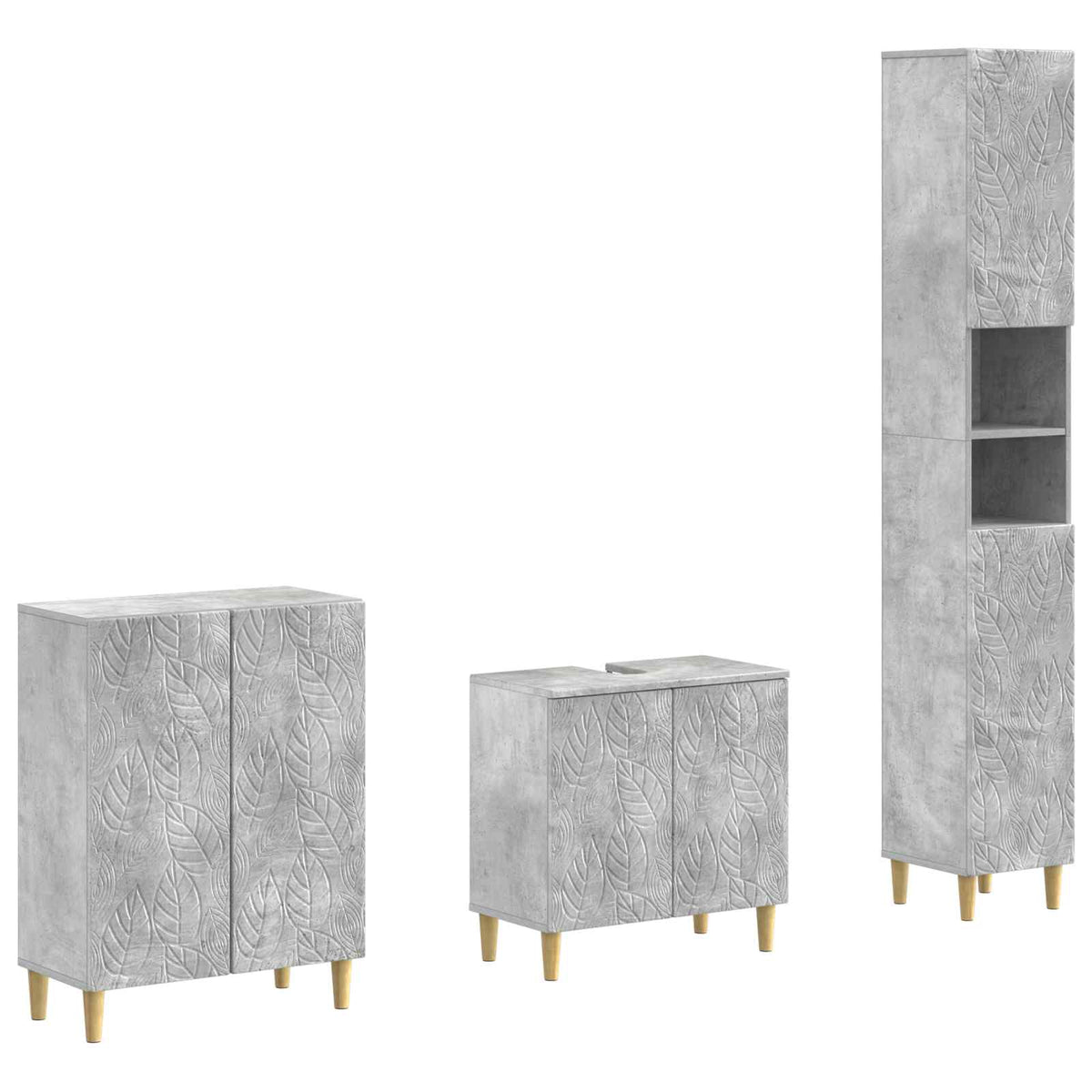 vidaXL 3 Piece Bathroom Cabinet Set DELFT Concrete Grey 2