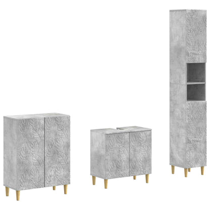 3 Piece Bathroom Cabinet Set DELFT Concrete grey Leaf pattern