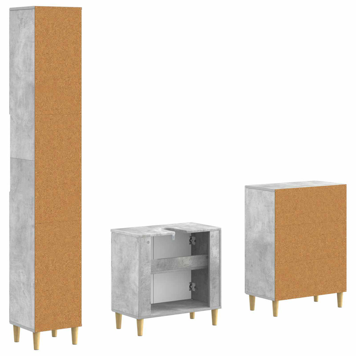 vidaXL 3 Piece Bathroom Cabinet Set DELFT Concrete Grey 6