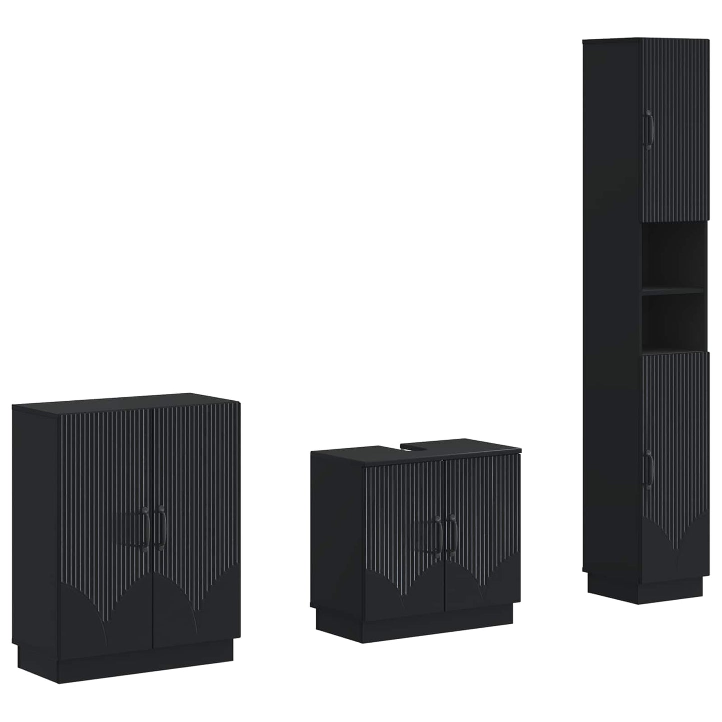 vidaXL 3 Piece Bathroom Cabinet Set HOORN Black Engineered Wood 1