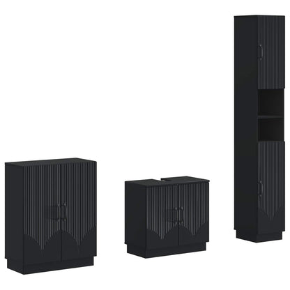 vidaXL 3 Piece Bathroom Cabinet Set HOORN Black Engineered Wood 1