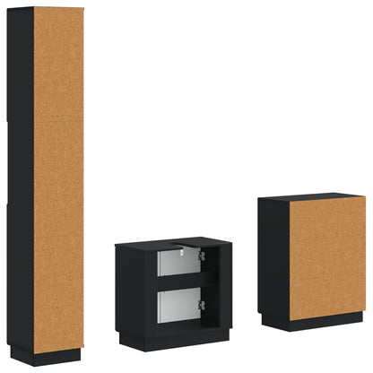 vidaXL 3 Piece Bathroom Cabinet Set HOORN Black Engineered Wood 5