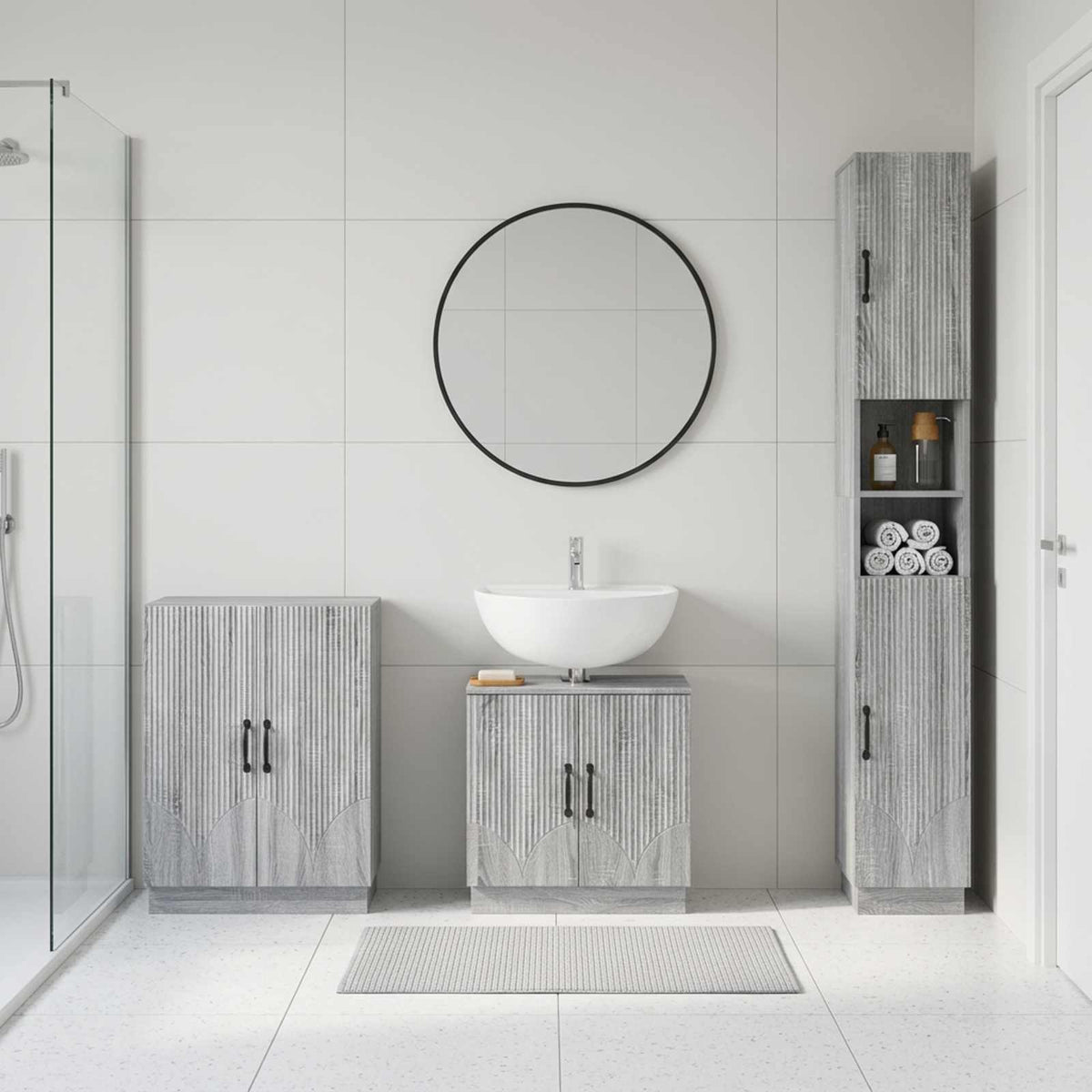 vidaXL 3 Piece Bathroom Cabinet Set HOORN Grey Sonoma Engineered Wood 1