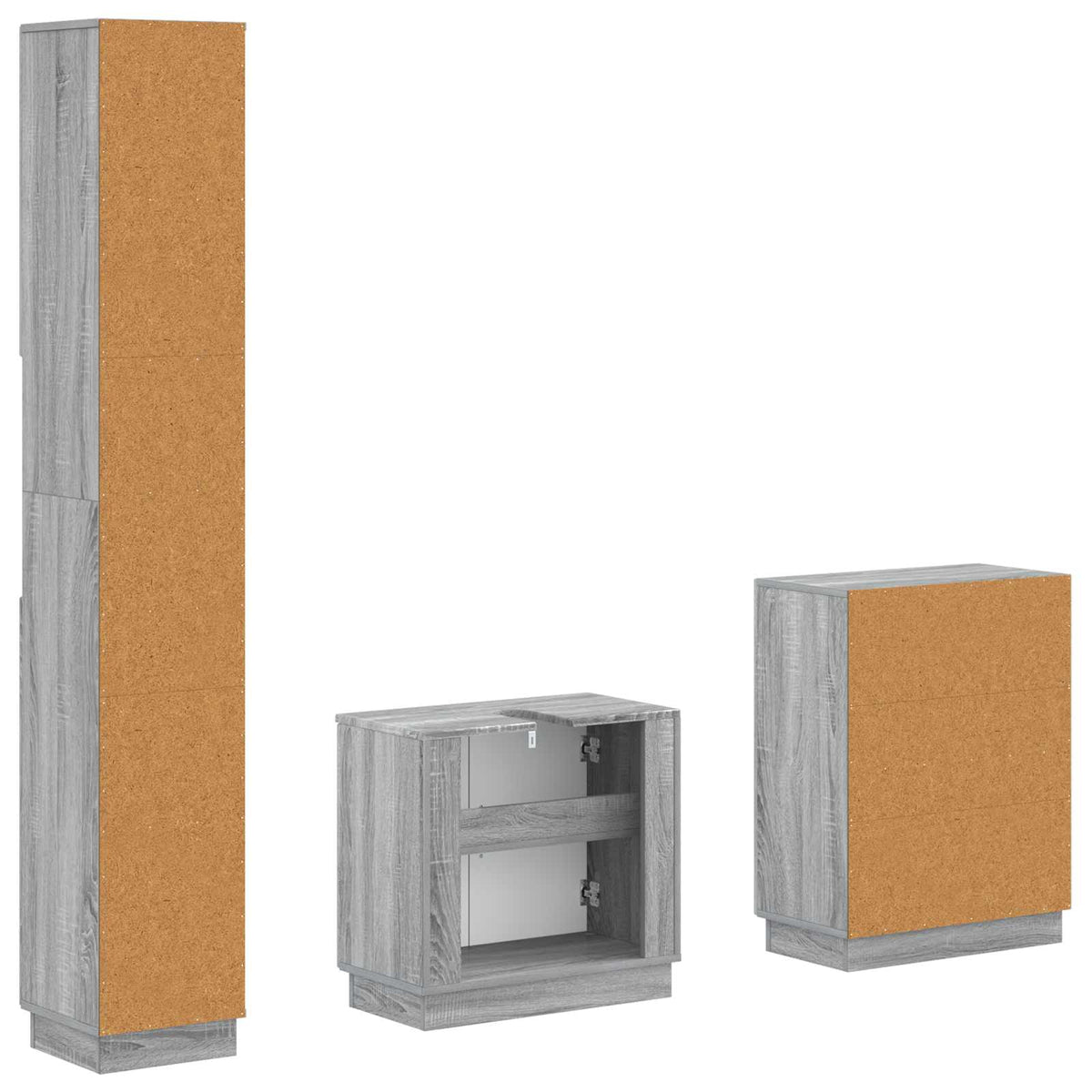 vidaXL 3 Piece Bathroom Cabinet Set HOORN Grey Sonoma Engineered Wood 6