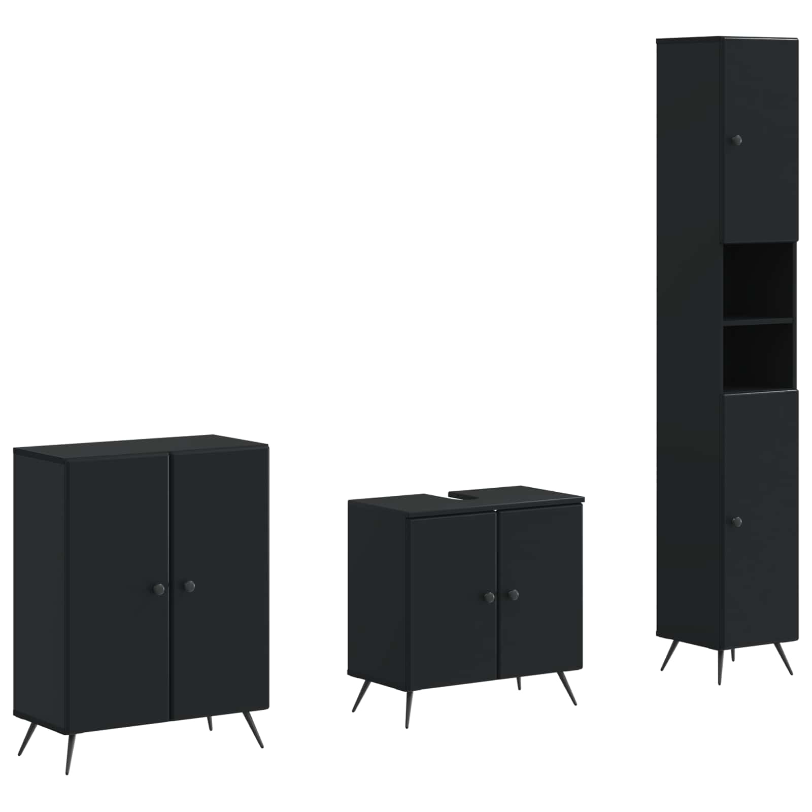 vidaXL 3 Piece Bathroom Cabinet Set BREDA Black Engineered Wood 1