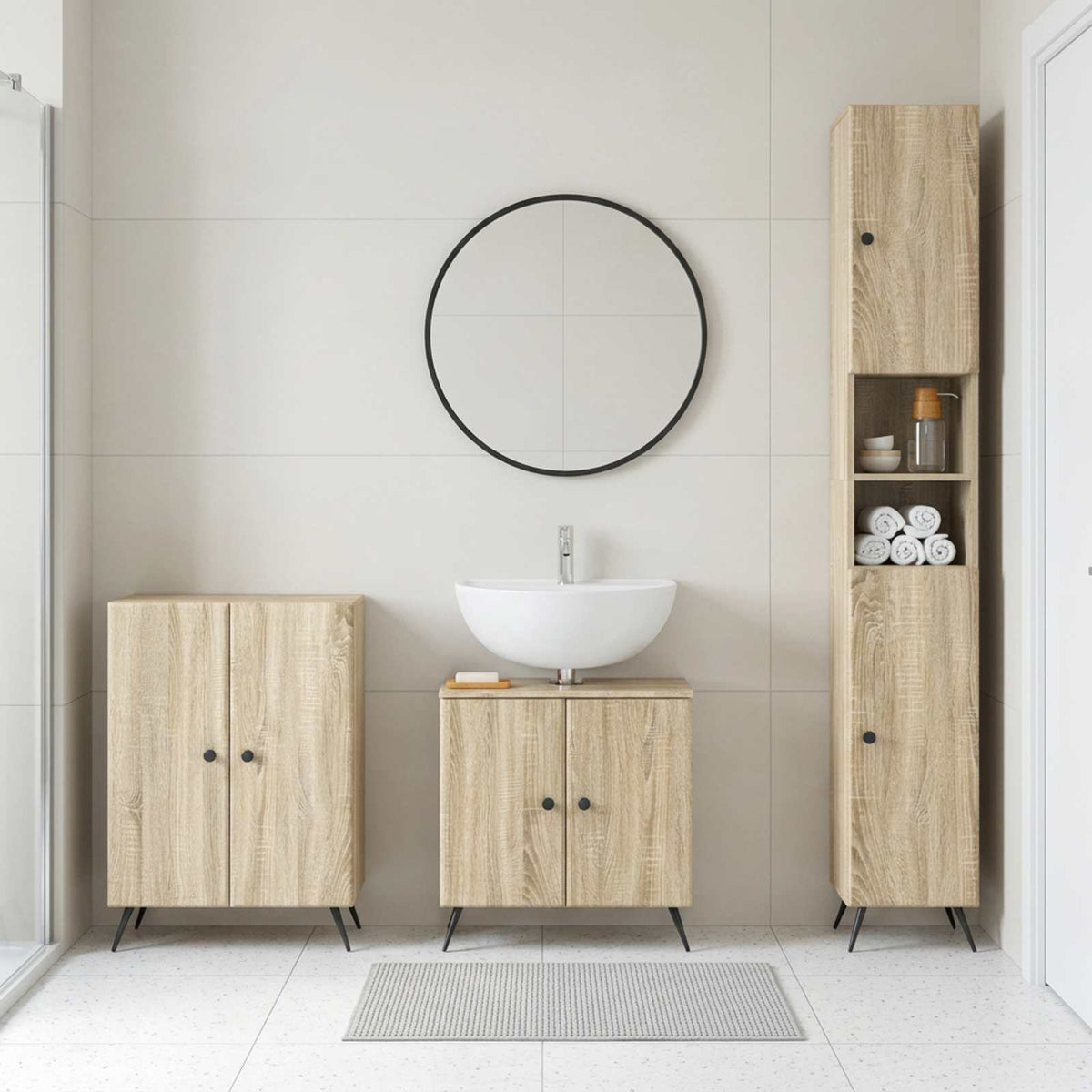 vidaXL 3 Piece Bathroom Cabinet Set EDE Engineered Wood Sonoma Oak