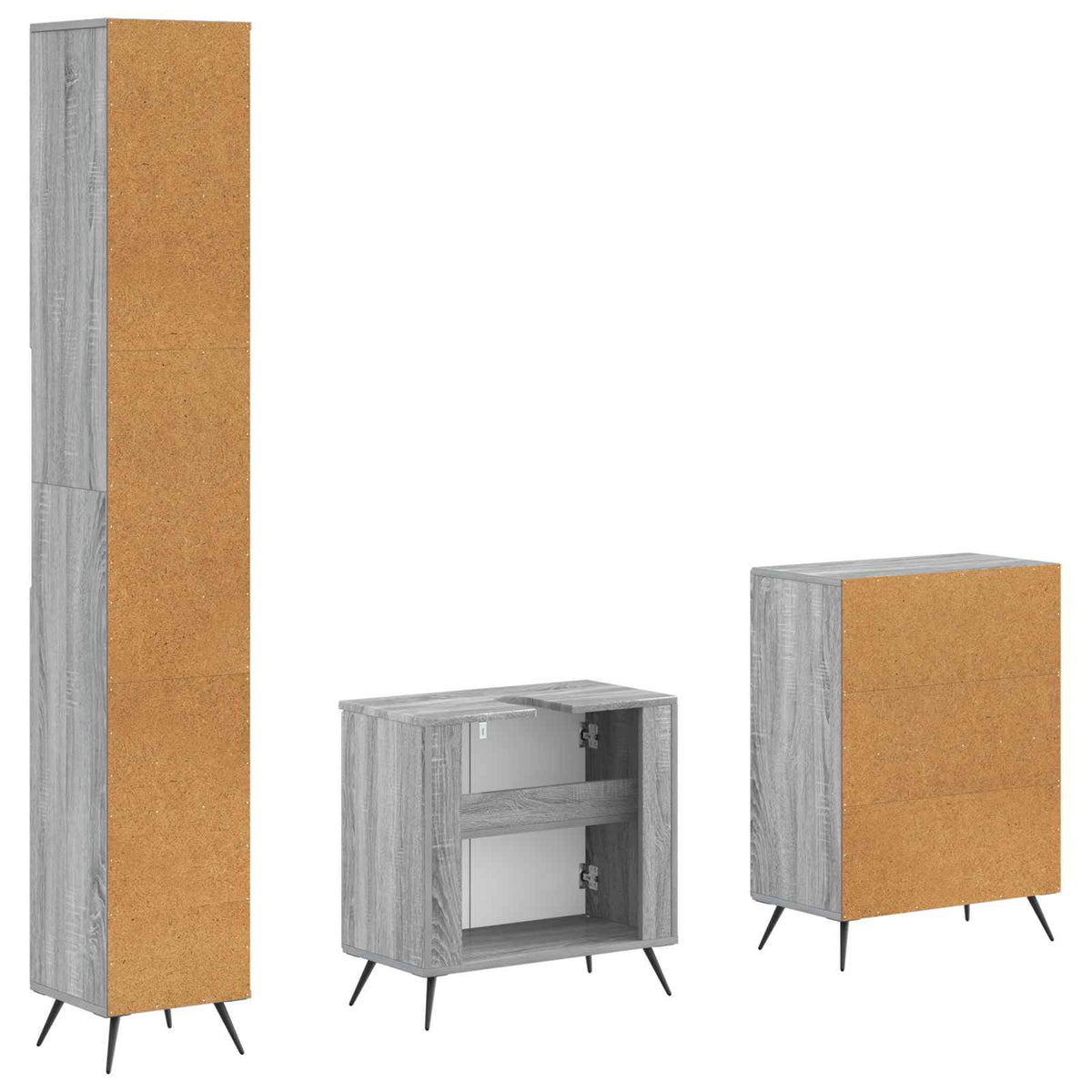 vidaXL 3 Piece Bathroom Cabinet Set BREDA Grey Sonoma Engineered Wood 6