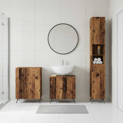 3 Piece Bathroom Cabinet Set EDE Engineered Wood Old Wood Round edge