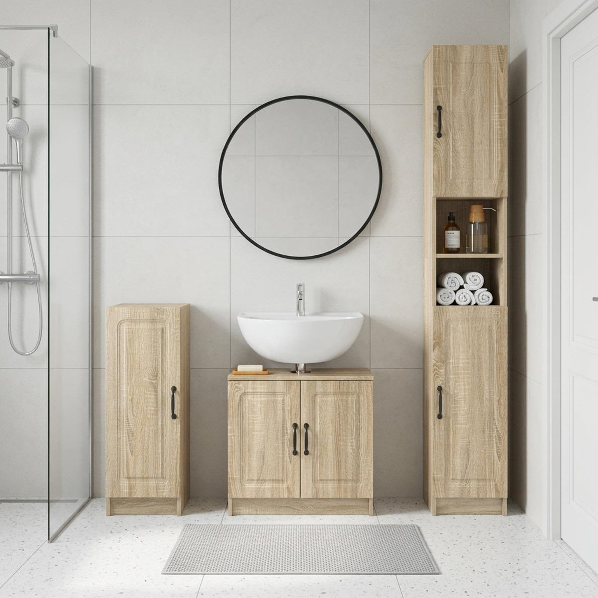 vidaXL 3 Piece Bathroom Cabinet Set EDE Engineered Wood Sonoma Oak