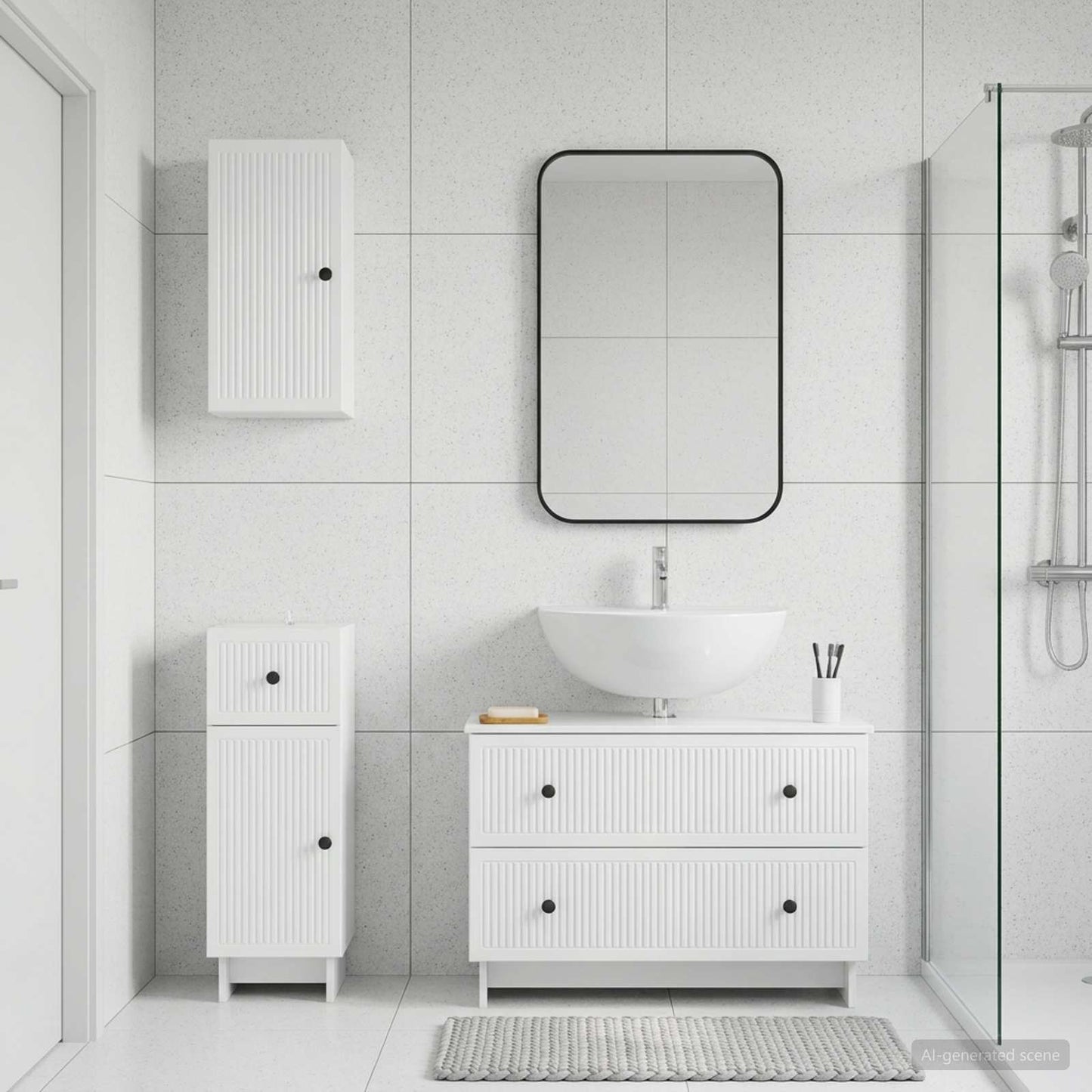 vidaXL 3 Piece Bathroom Cabinet Set EDE High Gloss White 3