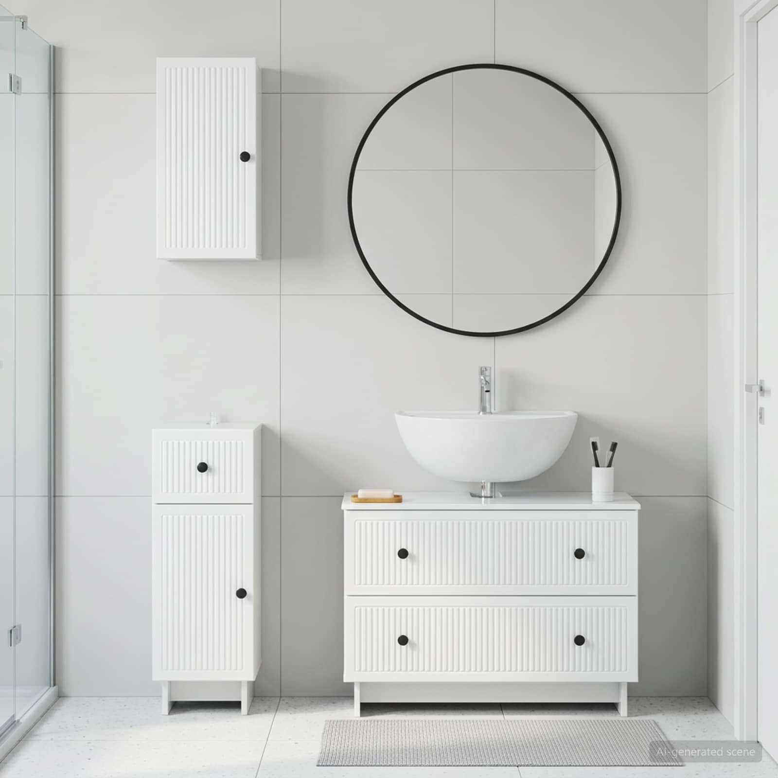 vidaXL 3 Piece Bathroom Cabinet Set EDE High Gloss White 1