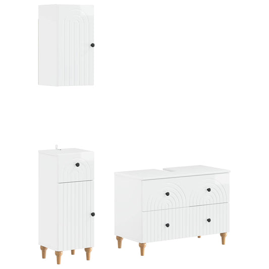 vidaXL 3 Piece Bathroom Cabinet Set ALKMAAR High Gloss White 2