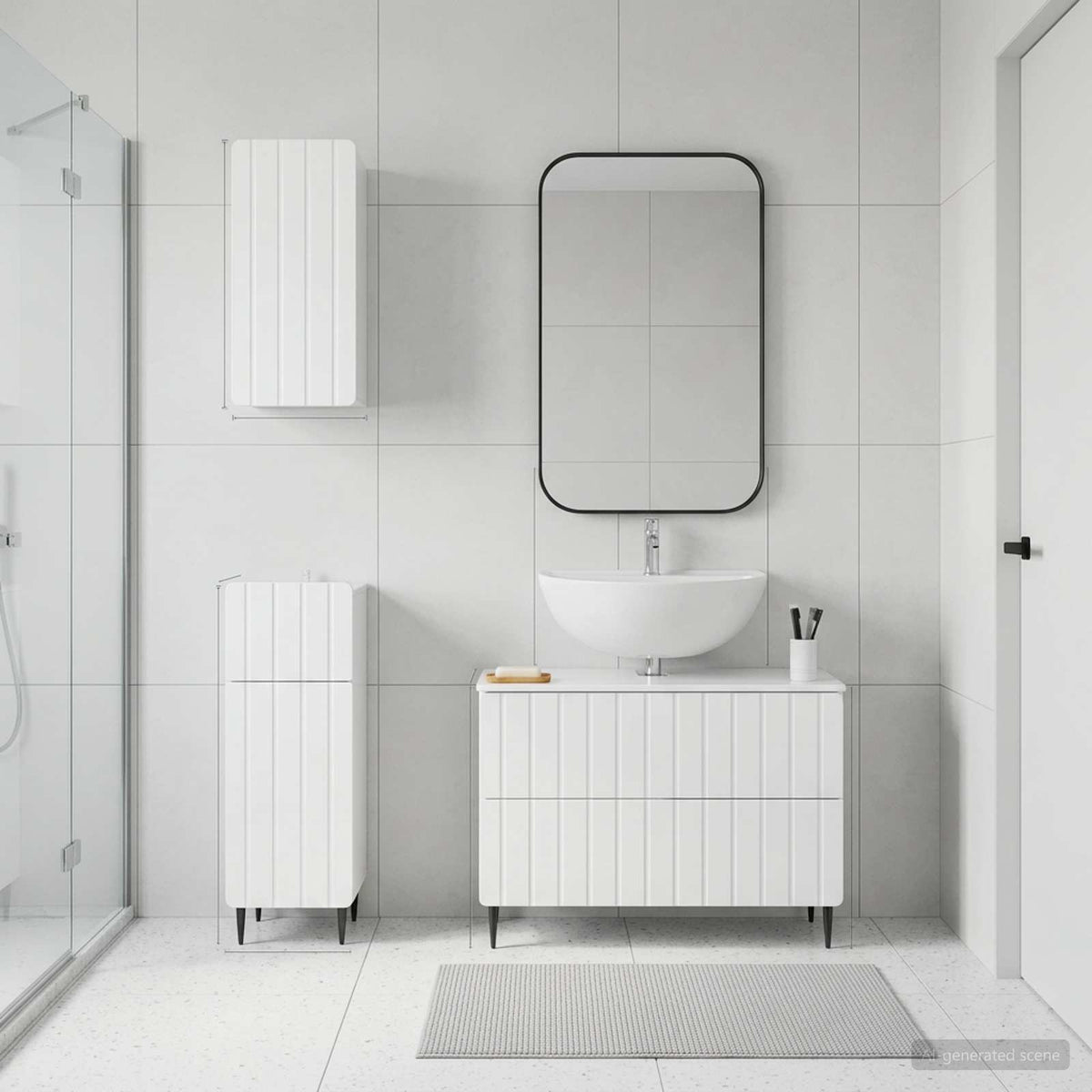 3 Piece Bathroom Cabinet Set EDE High gloss white Round edge stripes