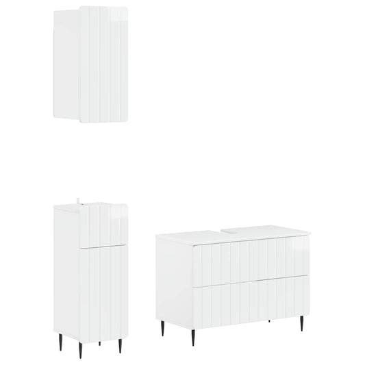vidaXL 3 Piece Bathroom Cabinet Set ZWOLLE High Gloss White 2