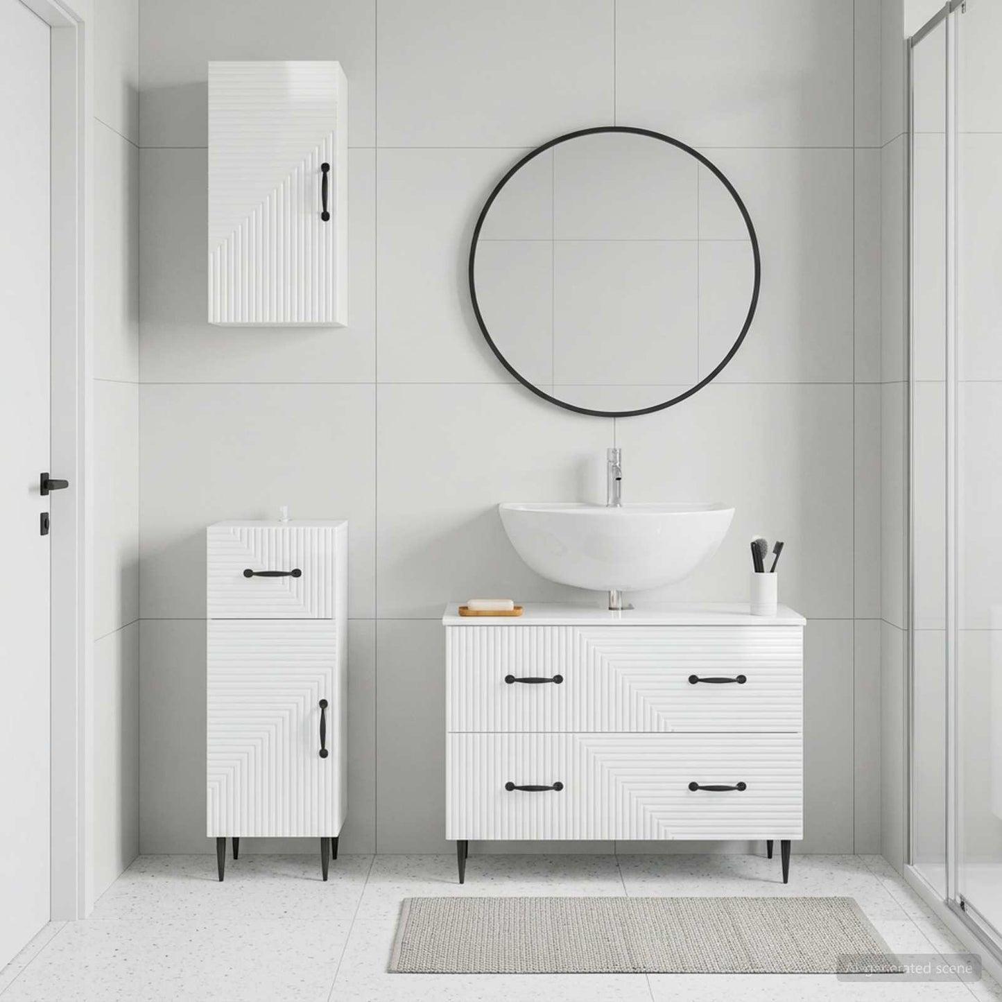 vidaXL 3 Piece Bathroom Cabinet Set HAARLEM High Gloss White 3