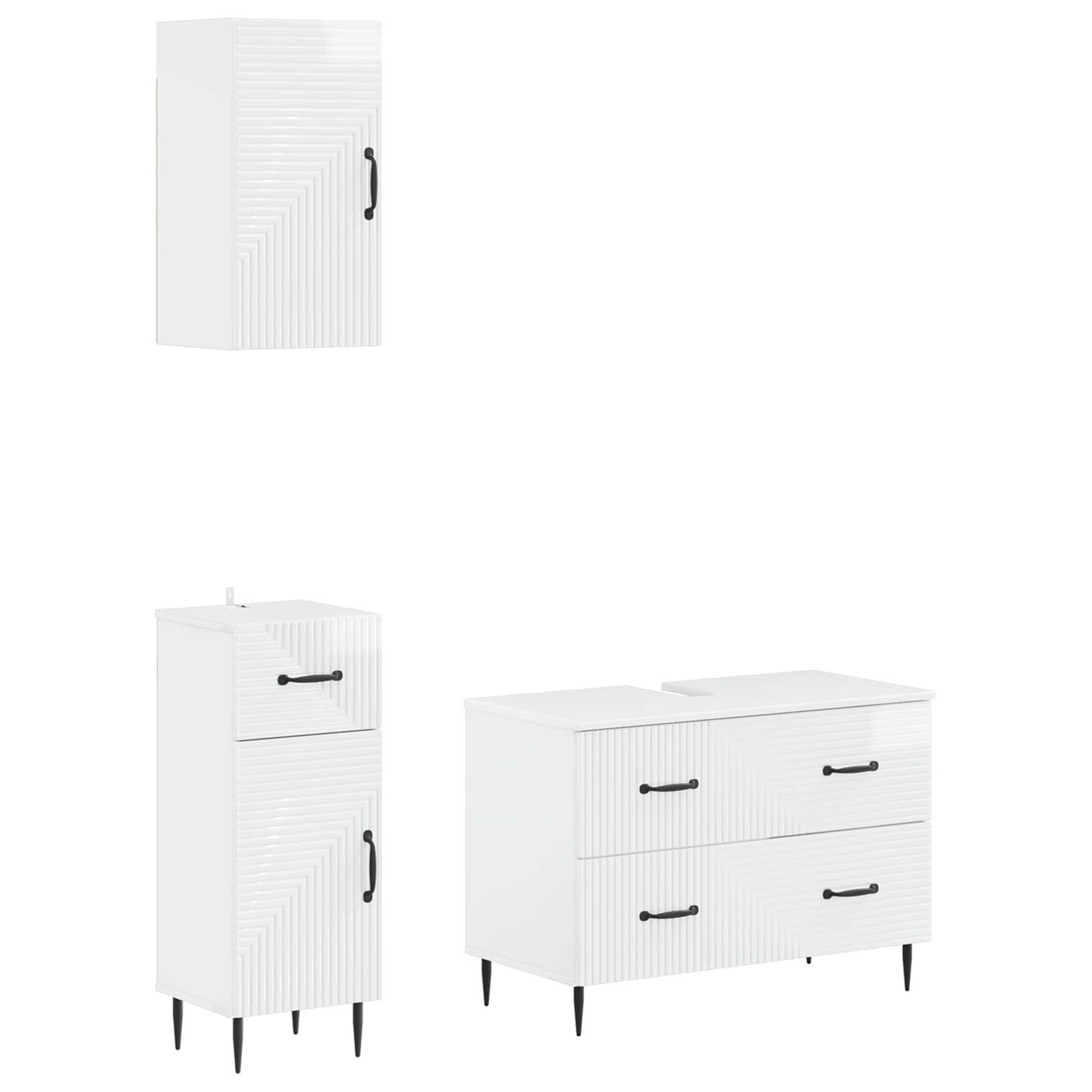 vidaXL 3 Piece Bathroom Cabinet Set HAARLEM High Gloss White 2