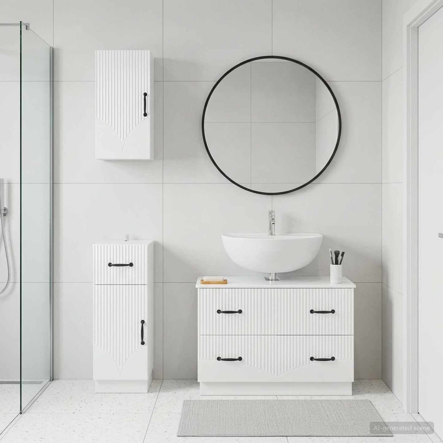 vidaXL 3 Piece Bathroom Cabinet Set HOORN High Gloss White 1