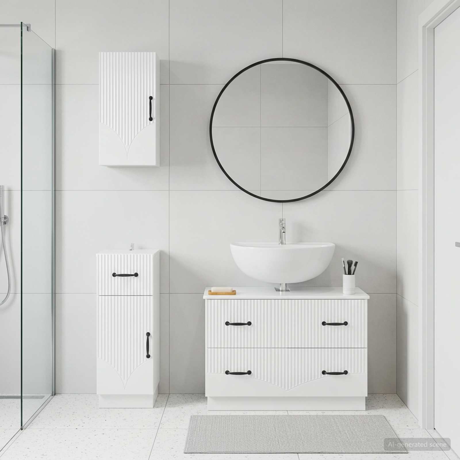 vidaXL 3 Piece Bathroom Cabinet Set HOORN High Gloss White 1