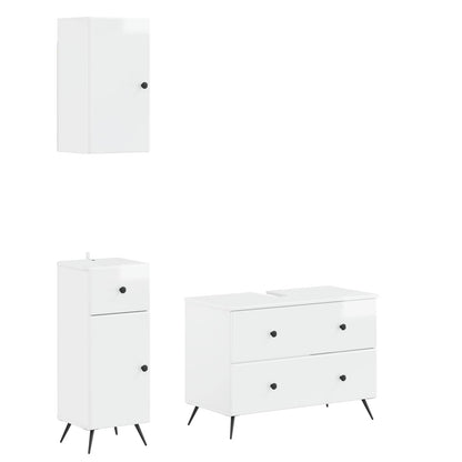 vidaXL 3 Piece Bathroom Cabinet Set BREDA High Gloss White 2