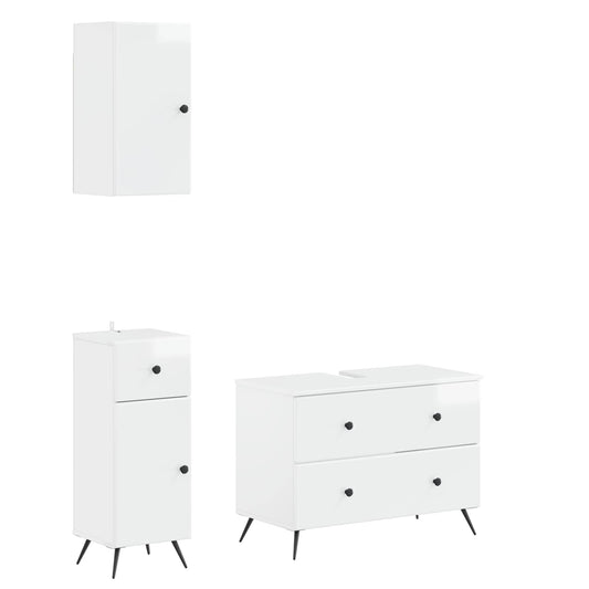 vidaXL 3 Piece Bathroom Cabinet Set BREDA High Gloss White 2