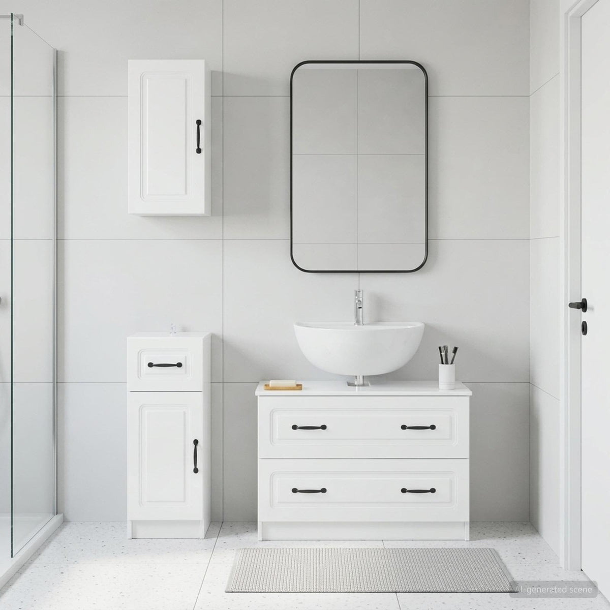 3 Piece Bathroom Cabinet Set EDE High gloss white O-shape