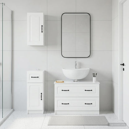 3 Piece Bathroom Cabinet Set EDE High gloss white O-shape