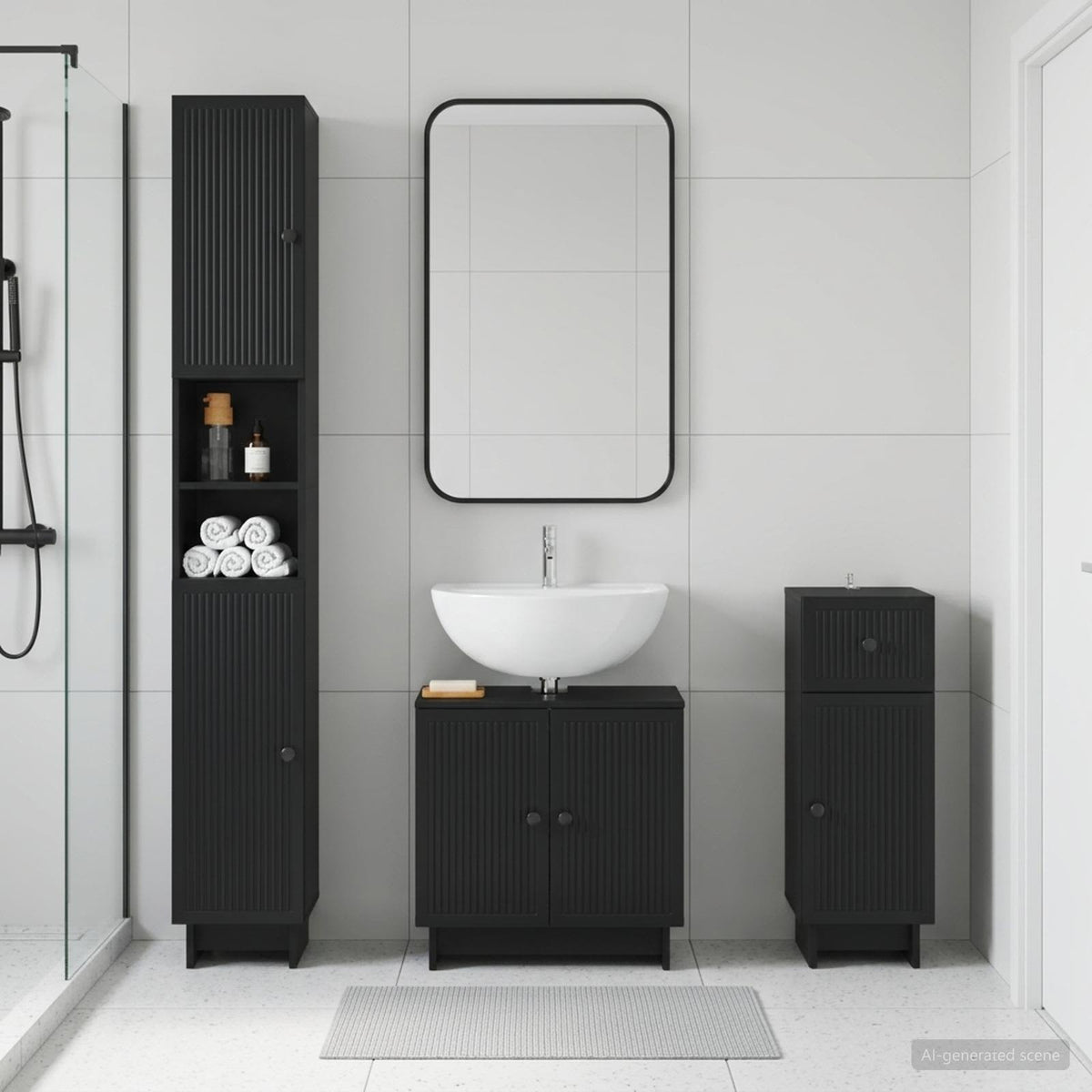 vidaXL 3 Piece Bathroom Cabinet Set EDE Engineered Wood Black