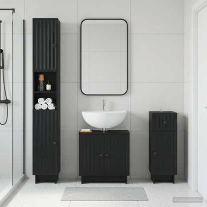 vidaXL 3 Piece Bathroom Cabinet Set EDE Engineered Wood Black