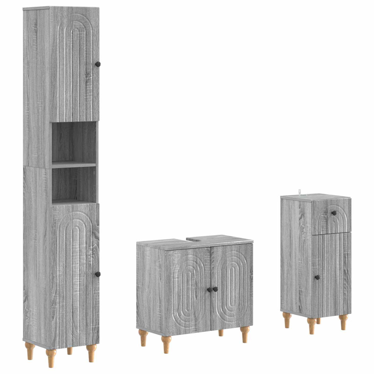 vidaXL 3 Piece Bathroom Cabinet Set ALKMAAR Grey Sonoma 2