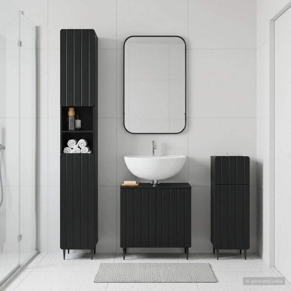 vidaXL 3 Piece Bathroom Cabinet Set EDE Engineered Wood Black