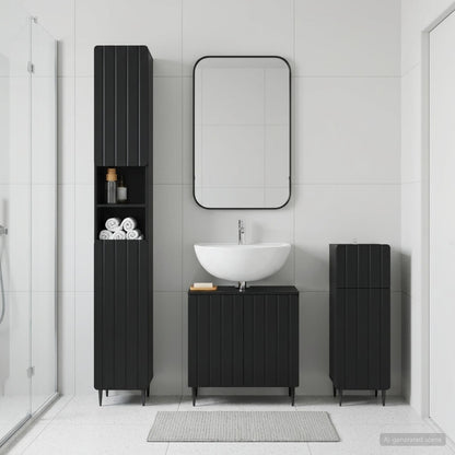 vidaXL 3 Piece Bathroom Cabinet Set EDE Engineered Wood Black