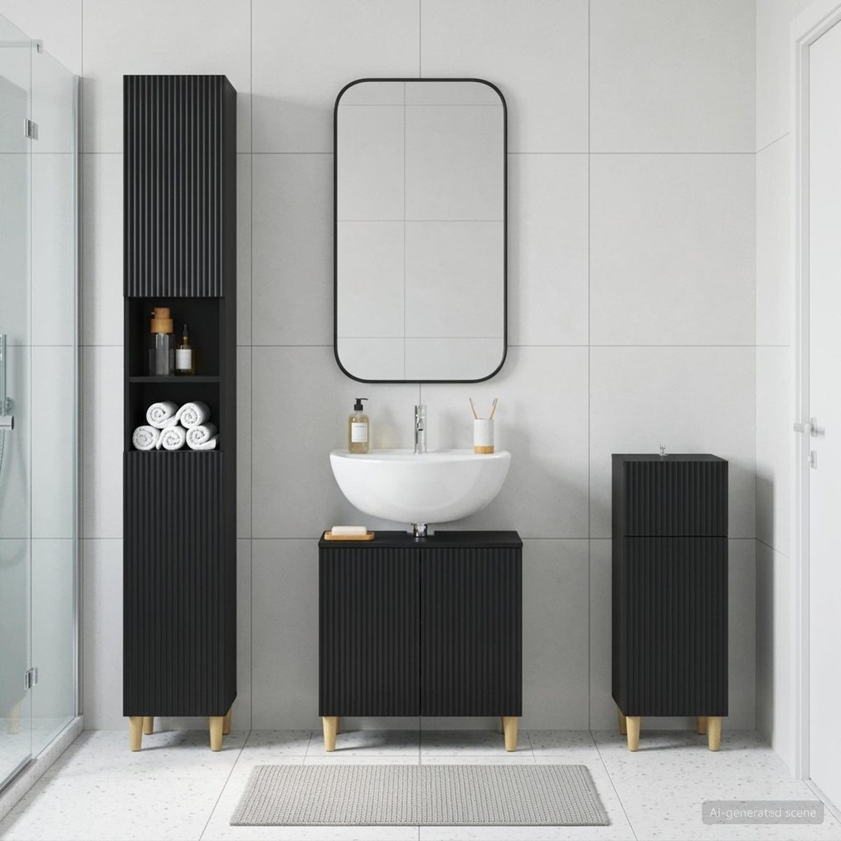 vidaXL 3 Piece Bathroom Cabinet Set ARNHEM Black Engineered Wood 1