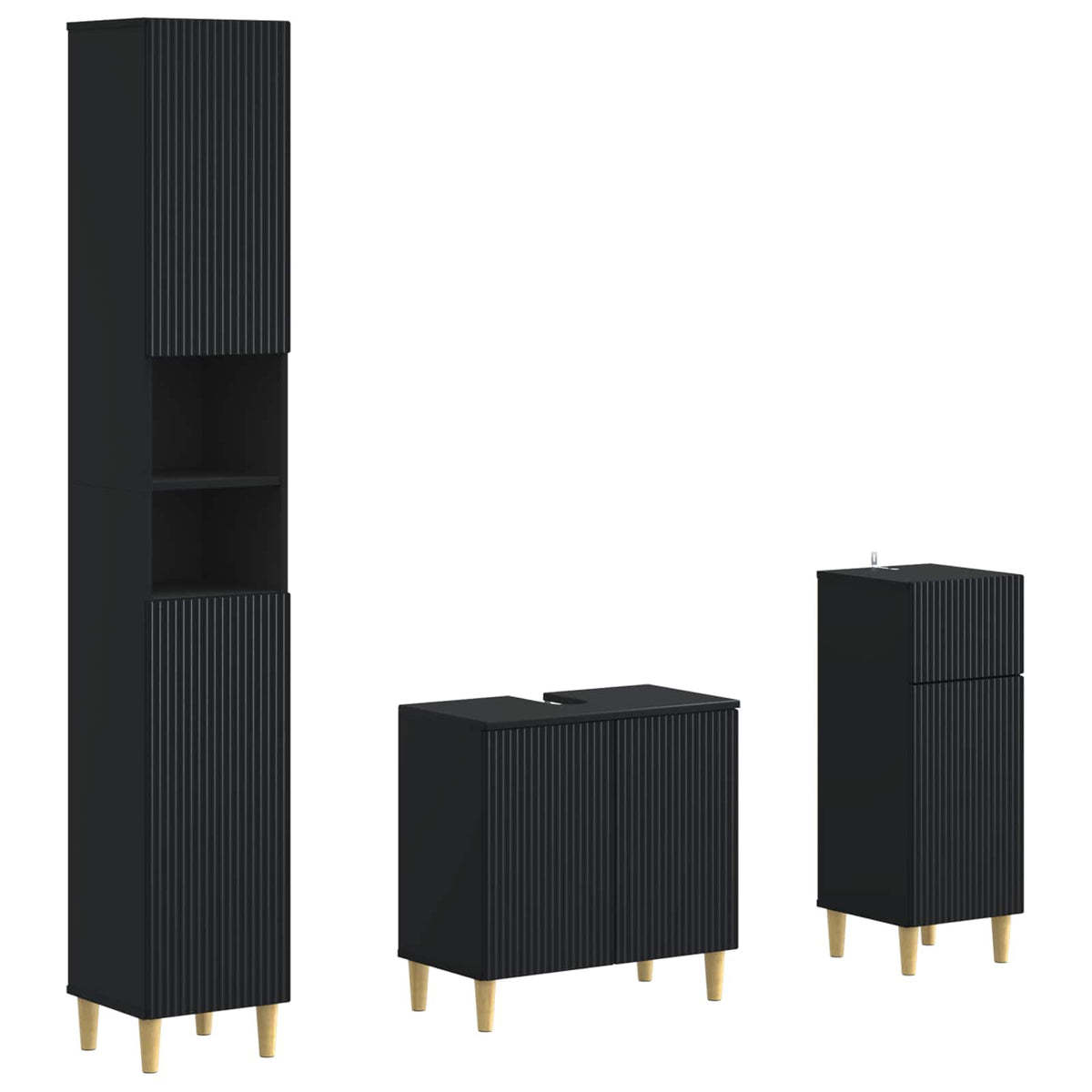 vidaXL 3 Piece Bathroom Cabinet Set ARNHEM Black Engineered Wood 2