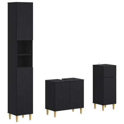 vidaXL 3 Piece Bathroom Cabinet Set ARNHEM Black Engineered Wood 2
