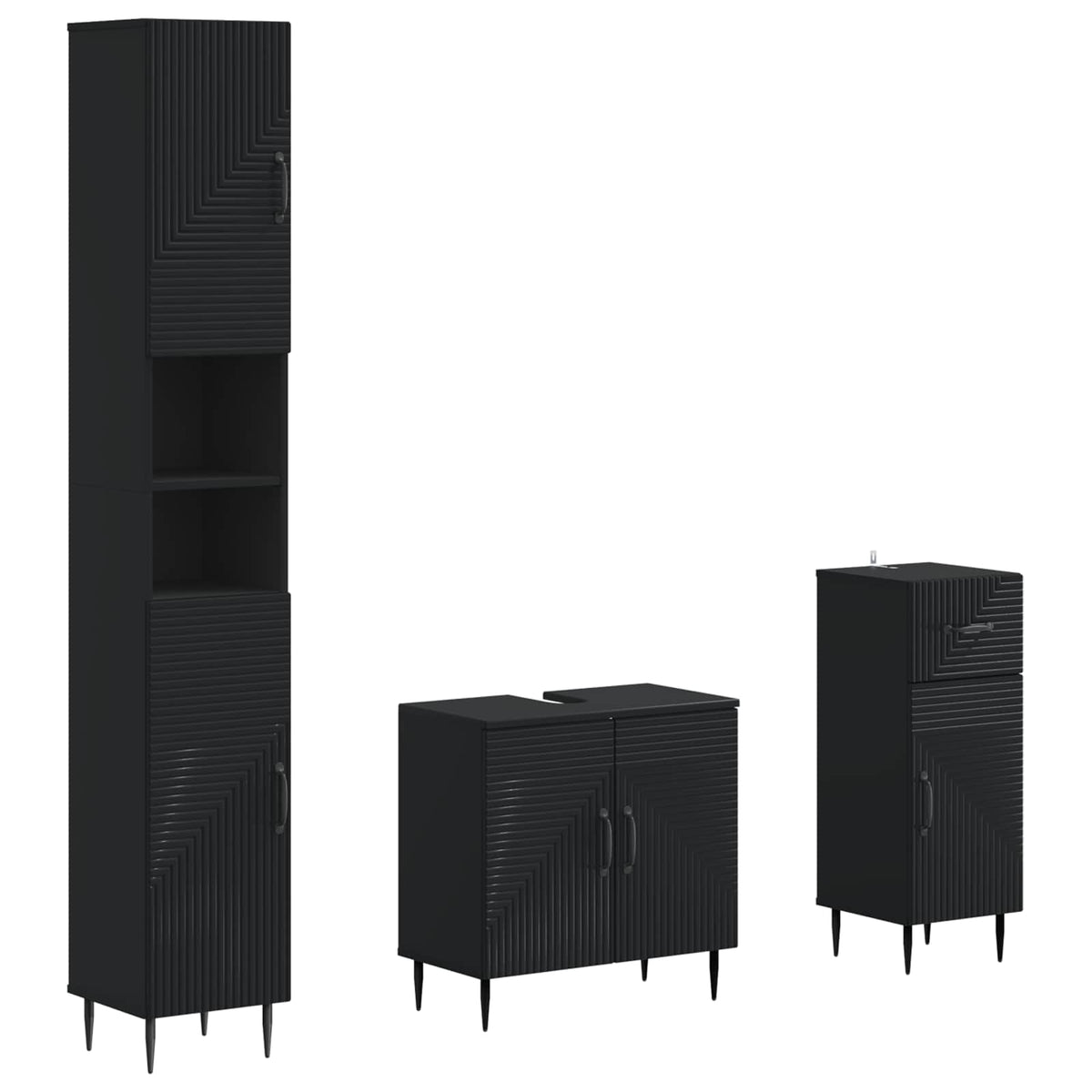 3 Piece Bathroom Cabinet Set EDE Engineered Wood Black Two-way stripes