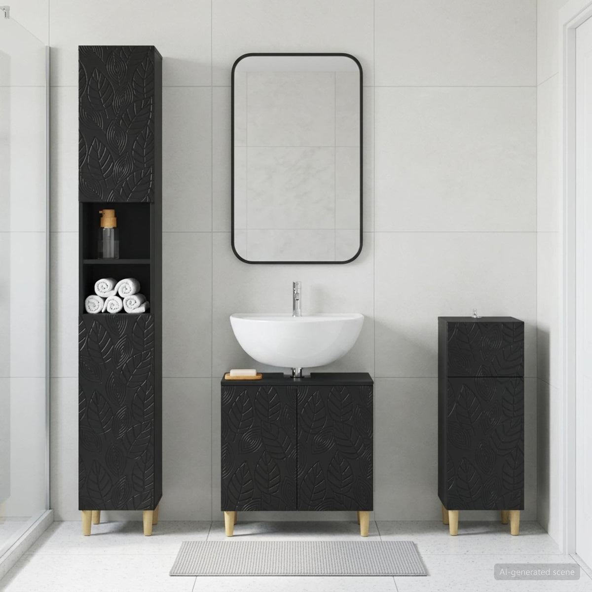 vidaXL 3 Piece Bathroom Cabinet Set EDE Engineered Wood Black
