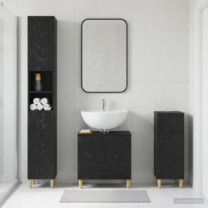 vidaXL 3 Piece Bathroom Cabinet Set EDE Engineered Wood Black