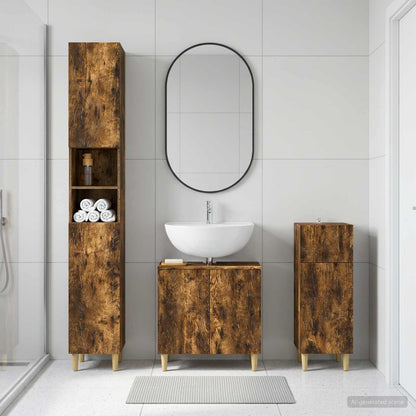 3 Piece Bathroom Cabinet Set EDE Engineered Wood Smoked Oak Leaf pattern