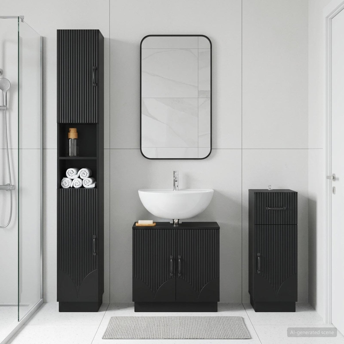 vidaXL 3 Piece Bathroom Cabinet Set EDE Engineered Wood Black