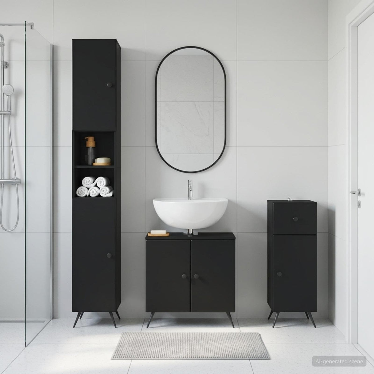 vidaXL 3 Piece Bathroom Cabinet Set BREDA Black Engineered Wood 1